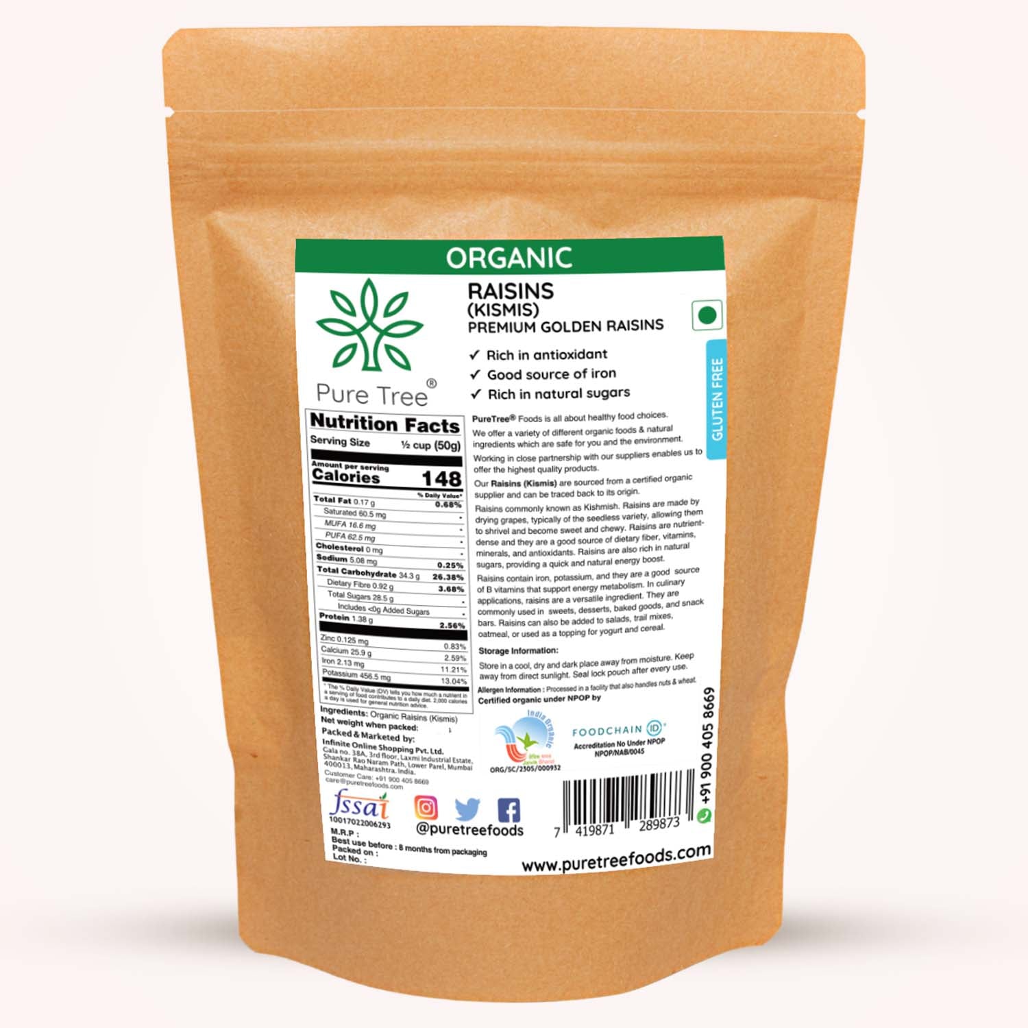 Pure Basics Raisins Certified Organic Raisins | Kismis | Premium Golden Raisins – Puretree ...