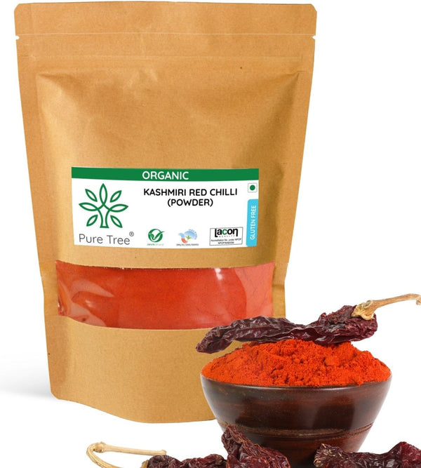 Pure Tree Certified Organic Kashmiri Red Chilli Powder | Kashmiri Lal Mirch Powder | Organic Red Chilli Powder | Kashmiri Laal Mirch gives Vibrant Red Color & Mild Heat to your dishes