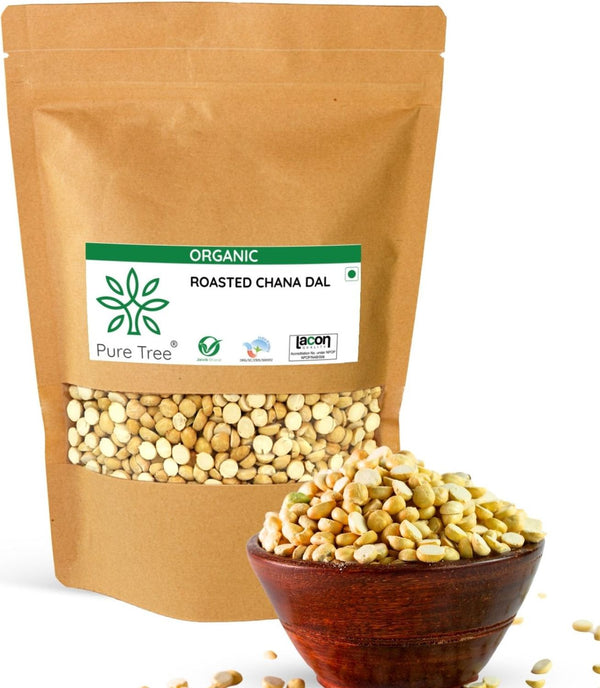 Pure Tree Certified Organic Rosted Chana Dal | Roasted Bengal Gram Split | Bhuna Chana Dal | Putnalu Pappu | Futana Dal | Organic Daria Roasted Pottukadalai