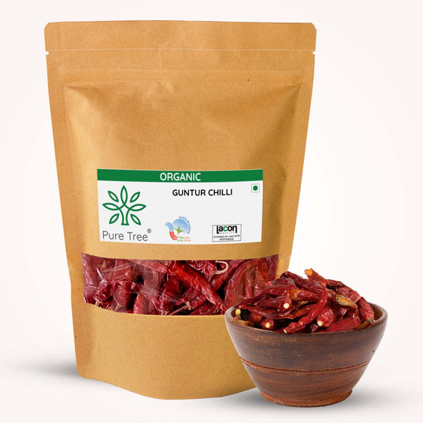 Certified Organic Guntur Mirchi Whole | Stemless Guntur Red Chilli Dry
