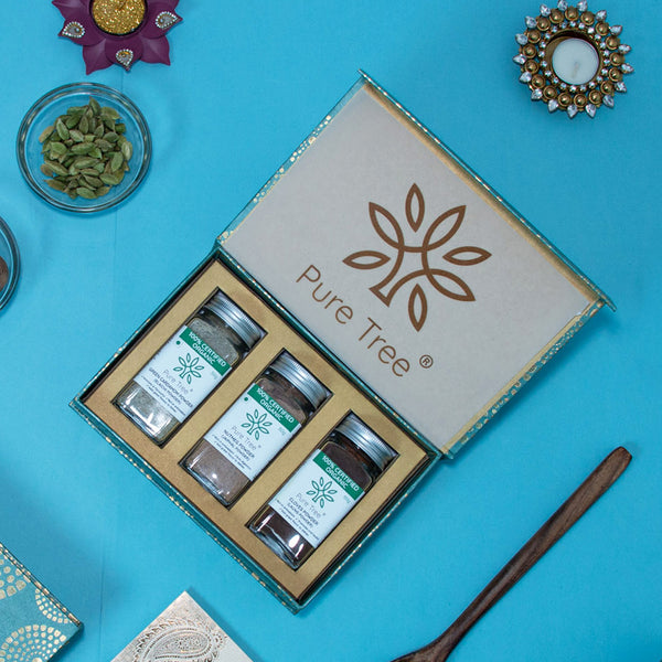 Organic Premium Gift Hamper with Cloves, Green Cardamom, Nutmeg Gift Box in Beautiful Green Mandala Printed Gift Box