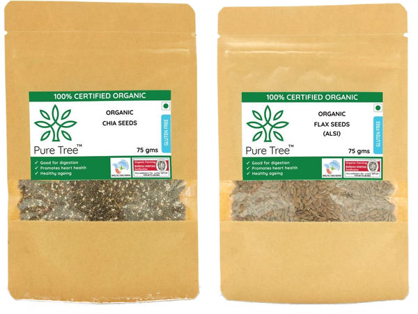 Certified Organic Chia Seeds & Flax Seeds | 75 g Each | Combo Pack