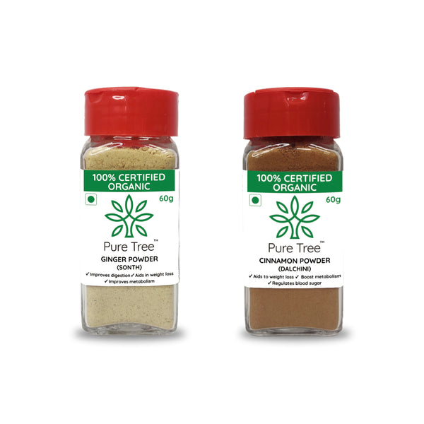 Certified Organic Ginger 60gm & Cinnamon 60gm, (Powder) Combo Pack